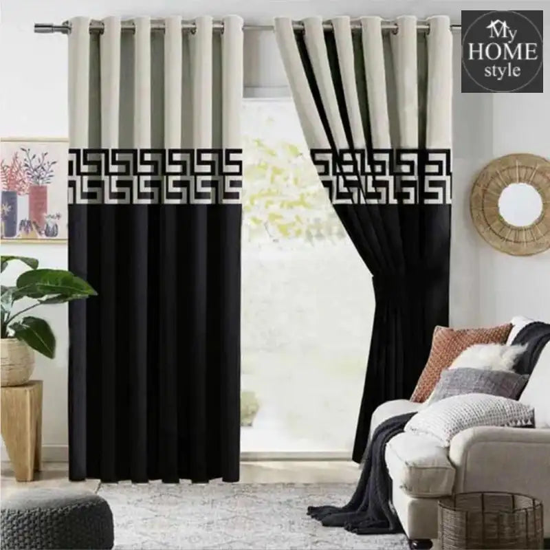 2 Pc's Luxury Velvet Embroidered Curtains Double Shaded With 2 Belts 52 - myhomestyle.pk