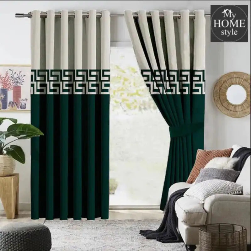 2 Pc's Luxury Velvet Embroidered Curtains Double Shaded With 2 Belts 53 - myhomestyle.pk