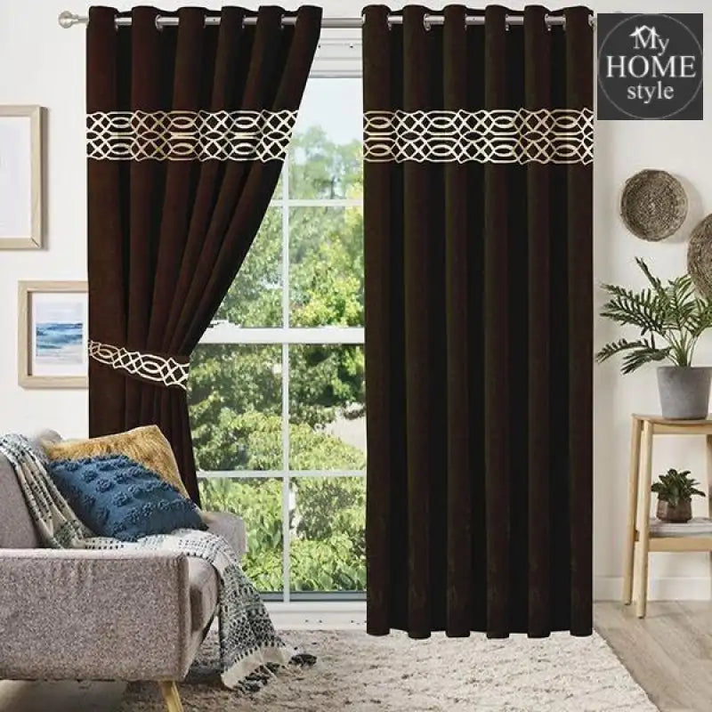 2 Pc's Luxury Velvet Embroidered Curtains With 2 Belts 01 - myhomestyle.pk