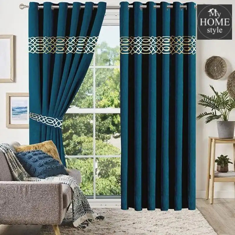2 Pc's Luxury Velvet Embroidered Curtains With 2 Belts 02 - myhomestyle.pk