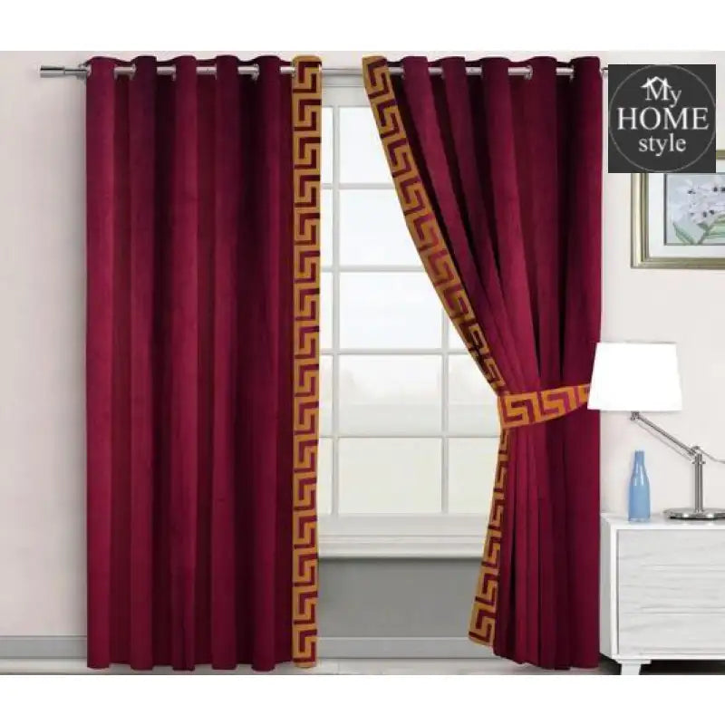 2 Pc's Luxury Velvet Embroidered Curtains With 2 Belts 07 - myhomestyle.pk