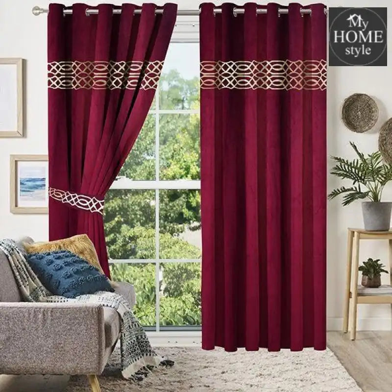 2 Pc's Luxury Velvet Embroidered Curtains With 2 Belts 09 - myhomestyle.pk