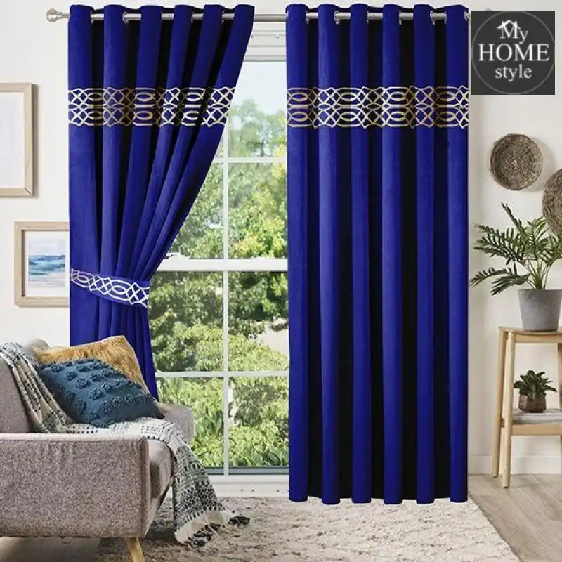 2 Pc's Luxury Velvet Embroidered Curtains With 2 Belts 11 - myhomestyle.pk
