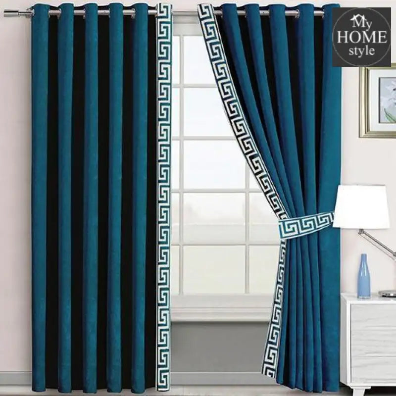 2 Pc's Luxury Velvet Embroidered Curtains With 2 Belts 14 - myhomestyle.pk