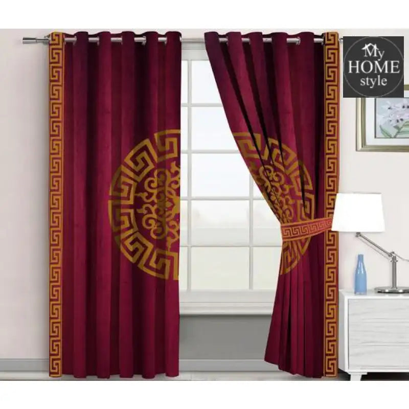 2 Pc's Luxury Velvet Embroidered Curtains With 2 Belts 21 - myhomestyle.pk