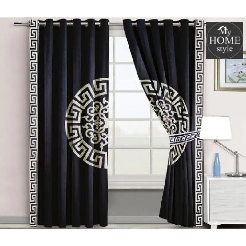 2 Pc's Luxury Velvet Embroidered Curtains With 2 Belts 27 - myhomestyle.pk