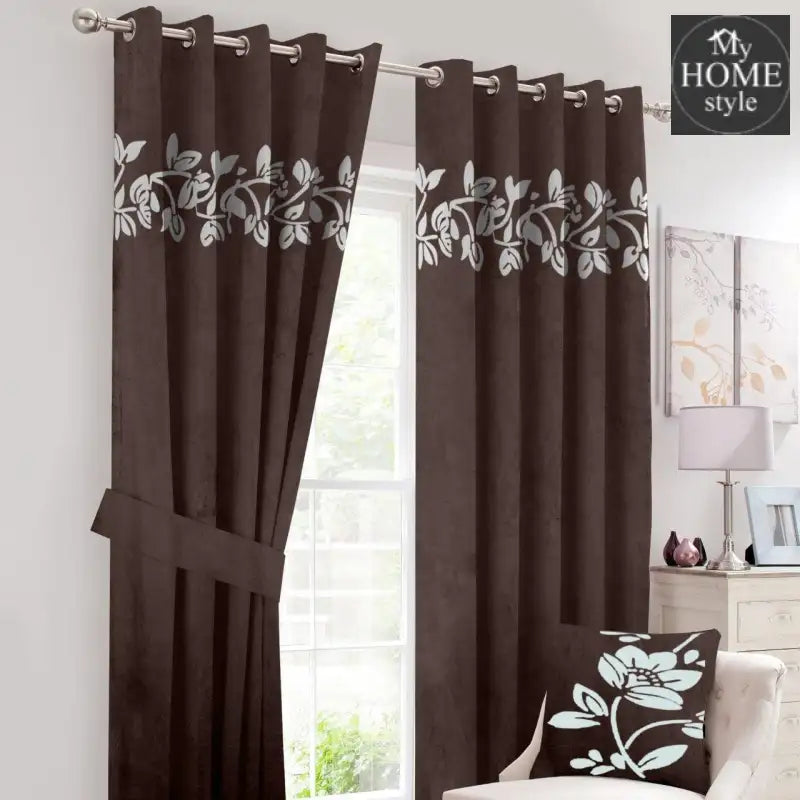 2 Pc's Luxury Velvet Embroidered Curtains With 2 Belts 32 - myhomestyle.pk