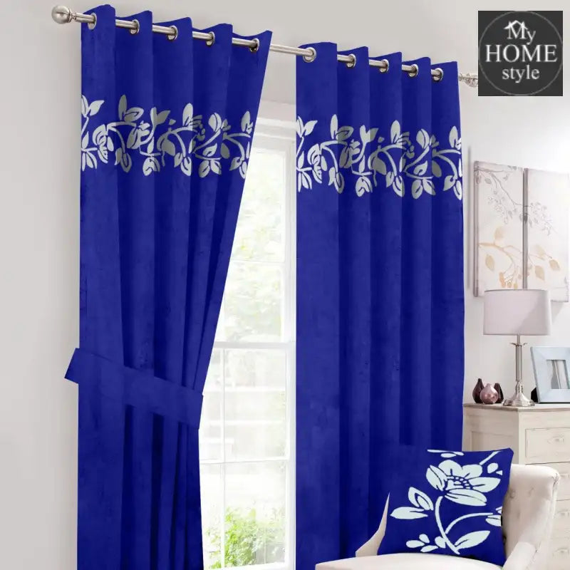 2 Pc's Luxury Velvet Embroidered Curtains With 2 Belts 33 - myhomestyle.pk