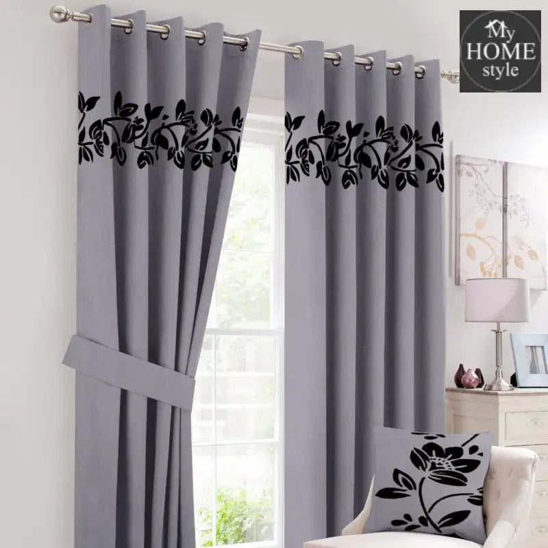 2 Pc's Luxury Velvet Embroidered Curtains With 2 Belts 34 - myhomestyle.pk