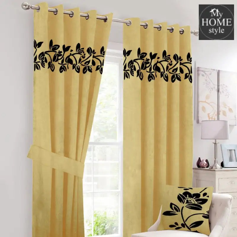 2 Pc's Luxury Velvet Embroidered Curtains With 2 Belts 35 - myhomestyle.pk