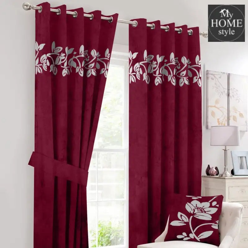 2 Pc's Luxury Velvet Embroidered Curtains With 2 Belts 36 - myhomestyle.pk