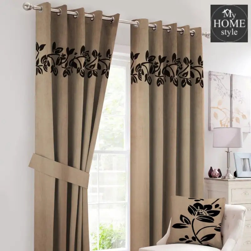 2 Pc's Luxury Velvet Embroidered Curtains With 2 Belts 37 - myhomestyle.pk