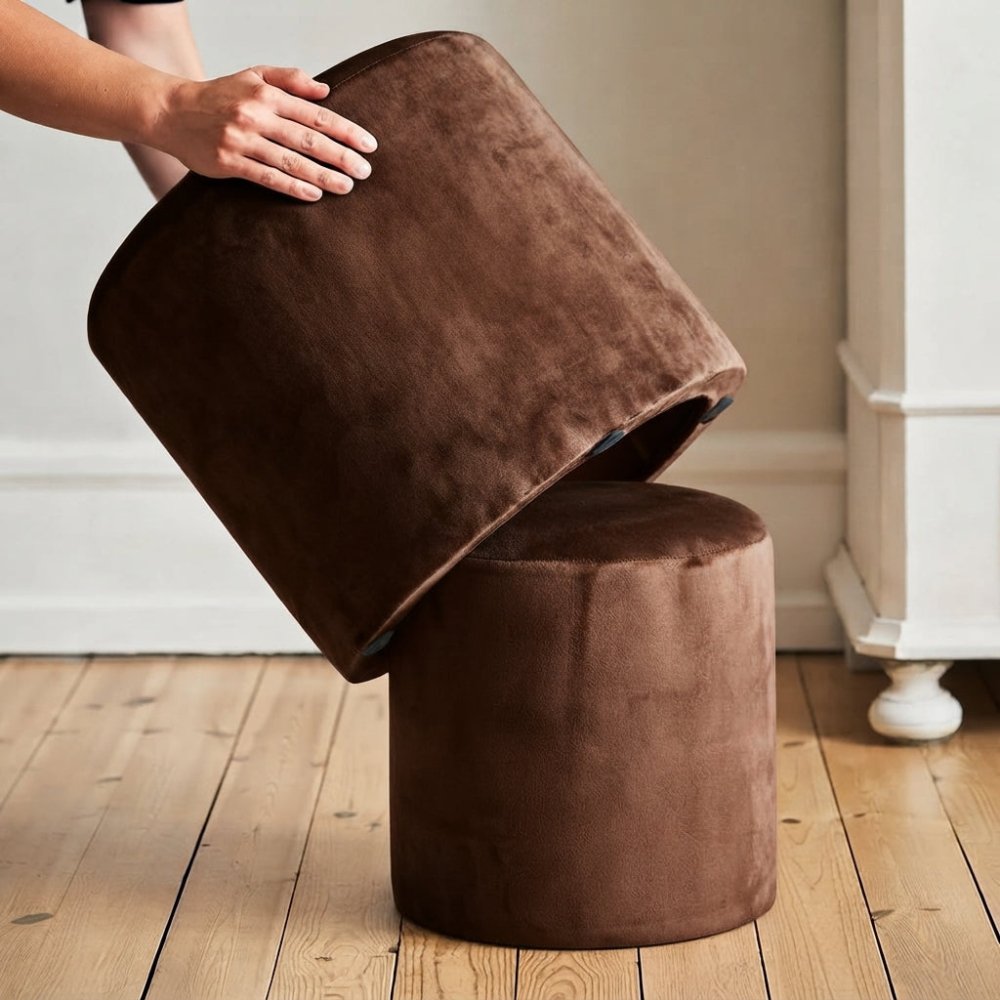 2 Pcs Velvet Overlay Wooden Stool - 1586 - myhomestyle.pk