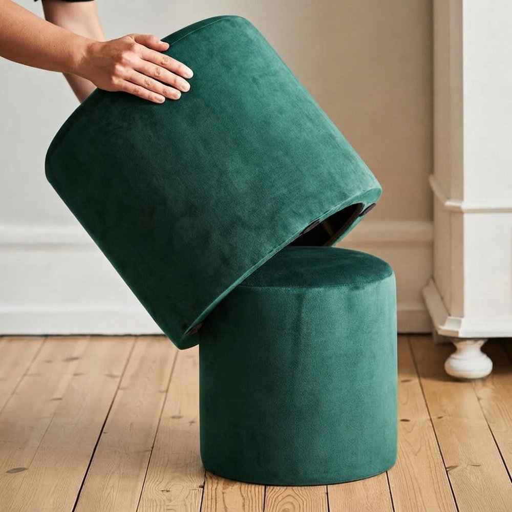 2 Pcs Velvet Overlay Wooden Stool - 1586 - myhomestyle.pk