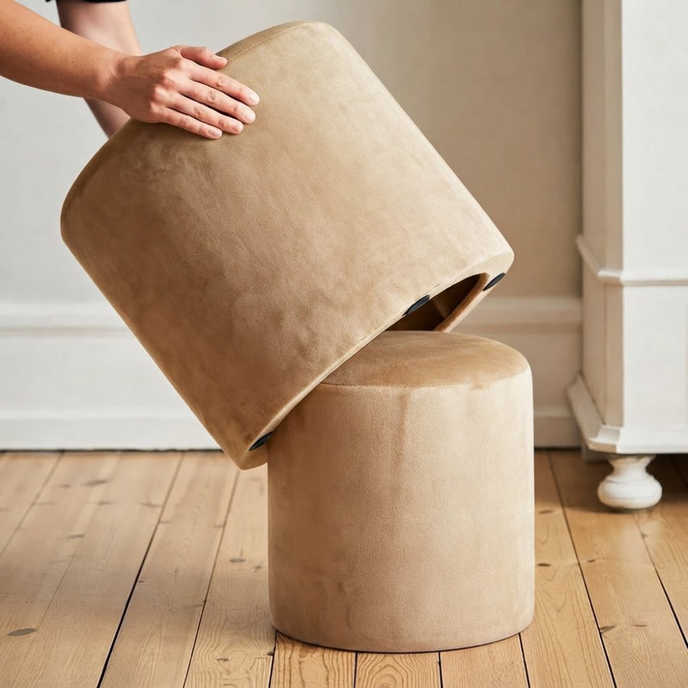 2 Pcs Velvet Overlay Wooden Stool - 1586 - myhomestyle.pk