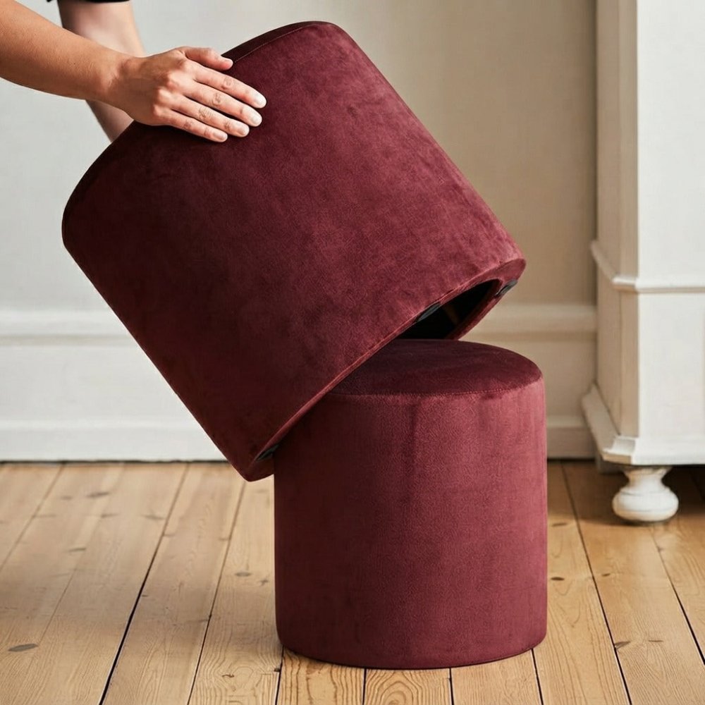 2 Pcs Velvet Overlay Wooden Stool - 1586 - myhomestyle.pk