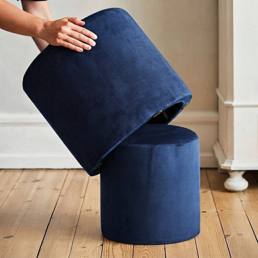 2 Pcs Velvet Overlay Wooden Stool - 1586 - myhomestyle.pk