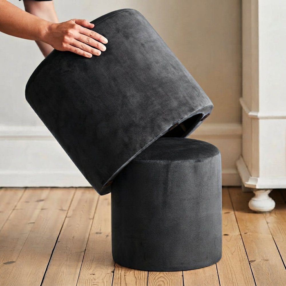 2 Pcs Velvet Overlay Wooden Stool - 1586 - myhomestyle.pk