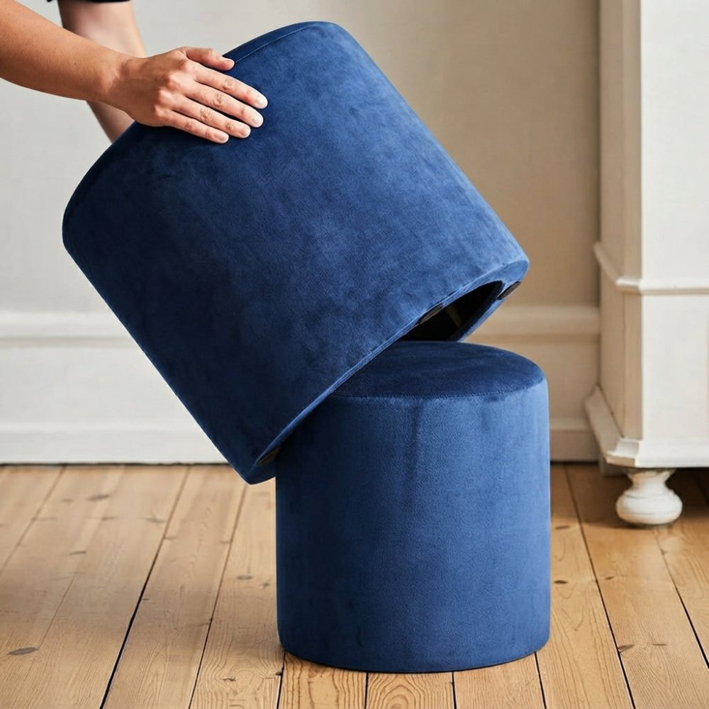 2 Pcs Velvet Overlay Wooden Stool - 1586 - myhomestyle.pk