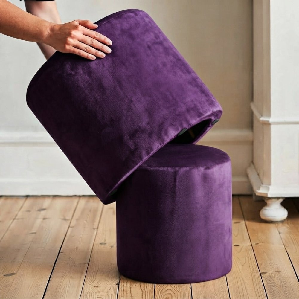 2 Pcs Velvet Overlay Wooden Stool - 1586 - myhomestyle.pk
