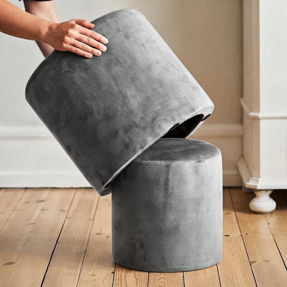 2 Pcs Velvet Overlay Wooden Stool - 1586 - myhomestyle.pk