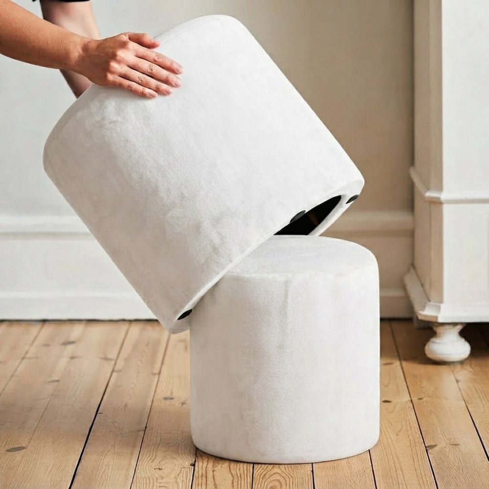 2 Pcs Velvet Overlay Wooden Stool - 1586 - myhomestyle.pk