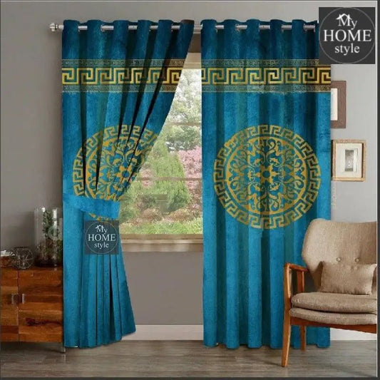 2 Piece Of Primium Velvet Curains With 2 Belts (Zinc&Gold) 43 - myhomestyle.pk