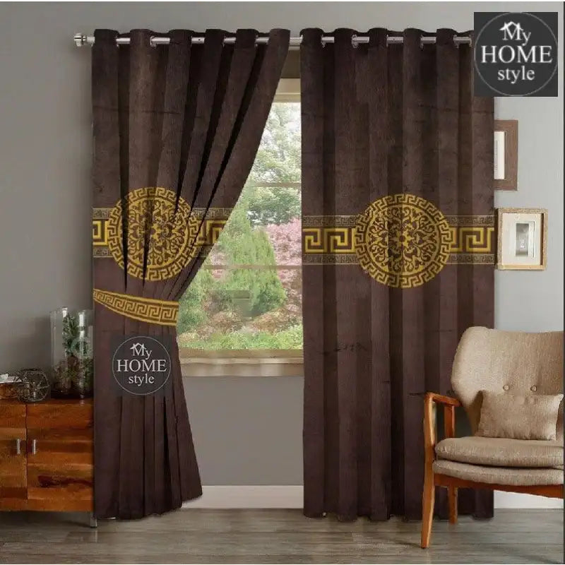 2 Piece Of Primium Velvet Curains With 2 Belts (Brown&Gold) 40 - myhomestyle.pk