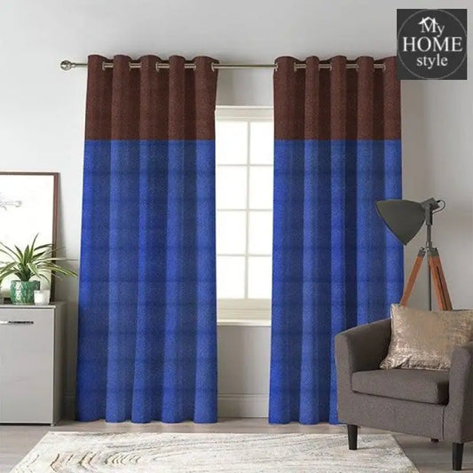 2 Shaded Jacquard PQ Curtains - Pair (Blue & Dark Brown) - myhomestyle.pk