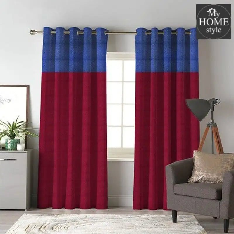 2 Shaded Jacquard PQ Curtains - Pair (Maroon & Blue) - myhomestyle.pk