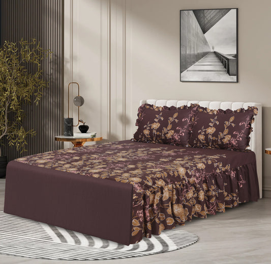 3 PCs Printed Bed skirt with Pillow cover 27