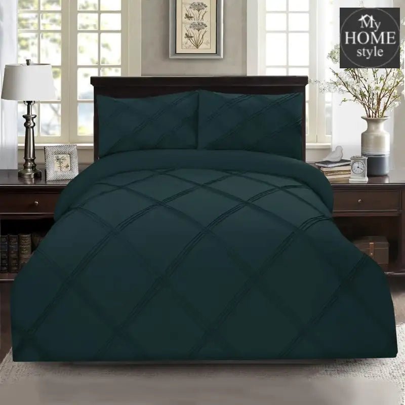 3 Pcs 3 Row Cross Pleated Duvet Set - Zink - myhomestyle.pk