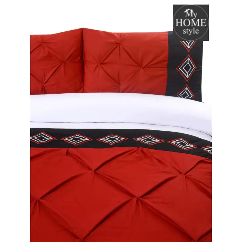 3 Pc's Embroidered Pintuck Duvet Maroon - myhomestyle.pk