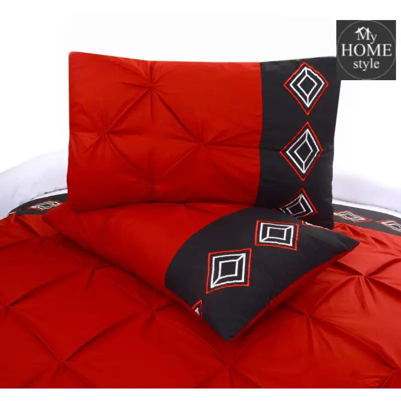 3 Pc's Embroidered Pintuck Duvet Maroon - myhomestyle.pk