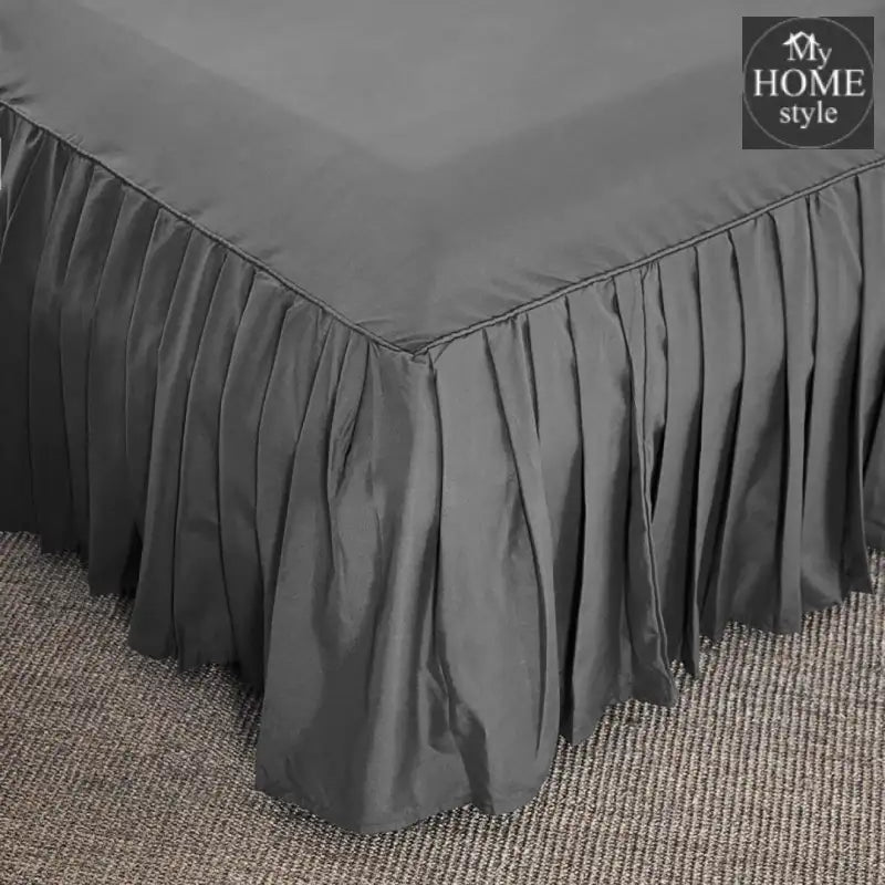 3 PCs Fitted Bed skirt with Pillow cover Dark Grey - myhomestyle.pk