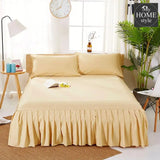 3 PCs Fitted Bed skirt with Pillow cover Golden - myhomestyle.pk