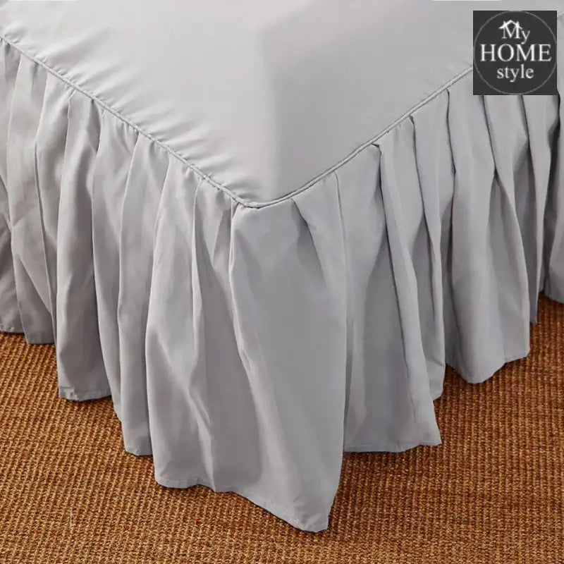 3 PCs Fitted Bed skirt with Pillow cover Light Grey - myhomestyle.pk
