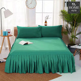 3 PCs Fitted Bed skirt with Pillow cover Teal - myhomestyle.pk