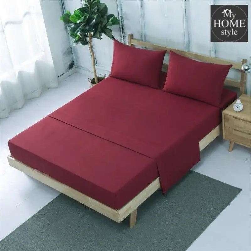 3 PCs Fitted Sheet Rich Cotton Burgundy with Pillow cover - myhomestyle.pk