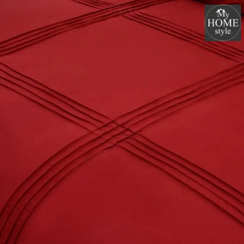 3 Pcs Luxury Baratta Pleated Duvet Set Red - myhomestyle.pk