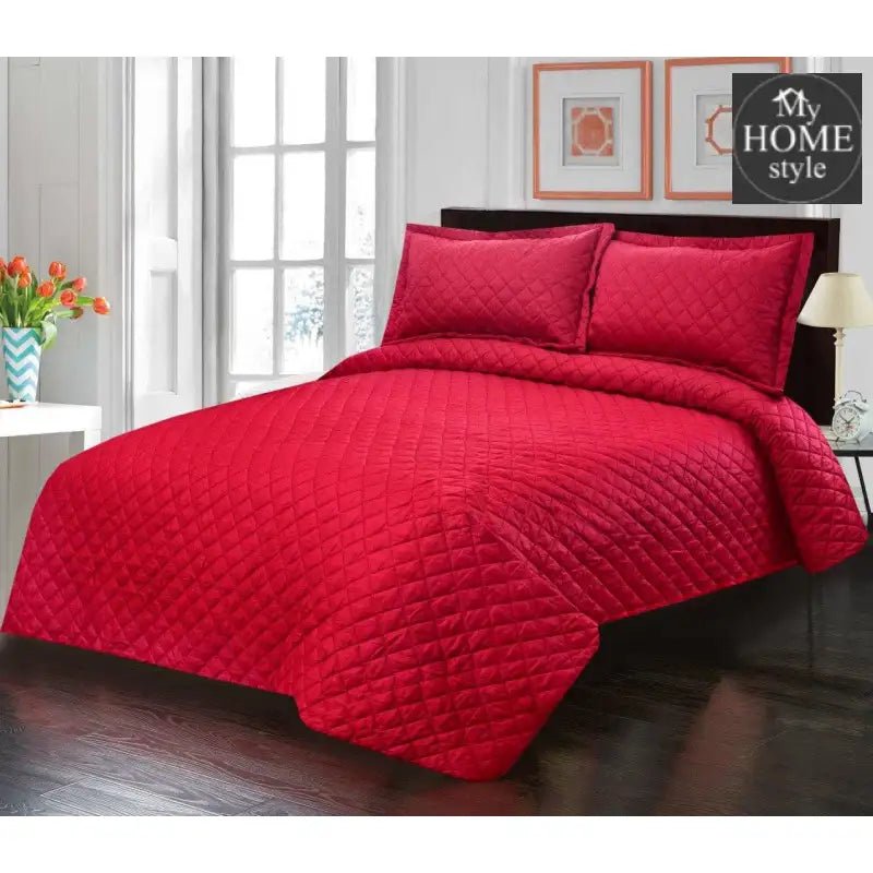 3 Pc's Luxury Bedspread RED - myhomestyle.pk