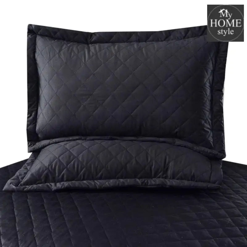 3 Pc's  Luxury Satin Strip Bedspread Black - myhomestyle.pk