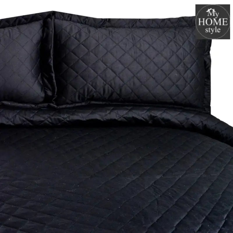 3 Pc's  Luxury Satin Strip Bedspread Black - myhomestyle.pk