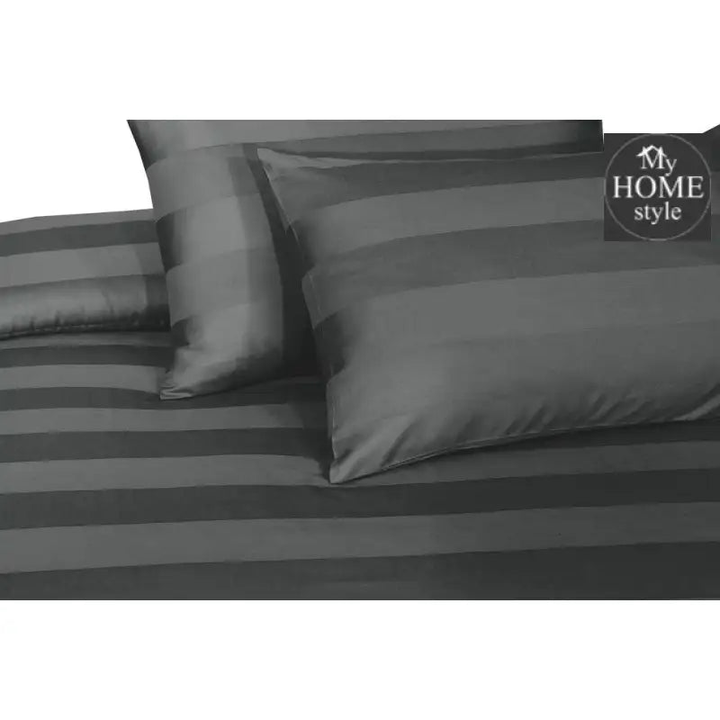 3 Pc's Luxury Satin Stripe Duvet Set Grey - myhomestyle.pk