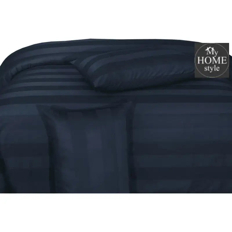 3 Pc's Luxury Satin Stripe Duvet Set Navy - myhomestyle.pk
