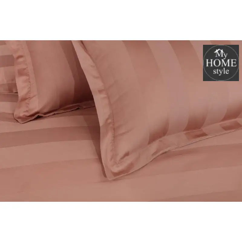 3 Pc's Luxury Satin Stripe Duvet Set Peach - myhomestyle.pk