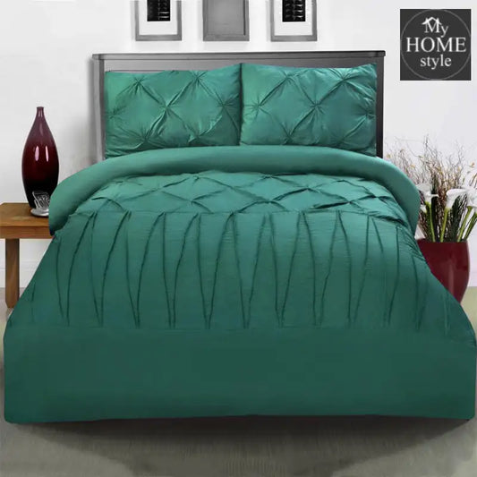 3 Pcs Pintuck & Cross Pleated Duvet Set - Teal - myhomestyle.pk