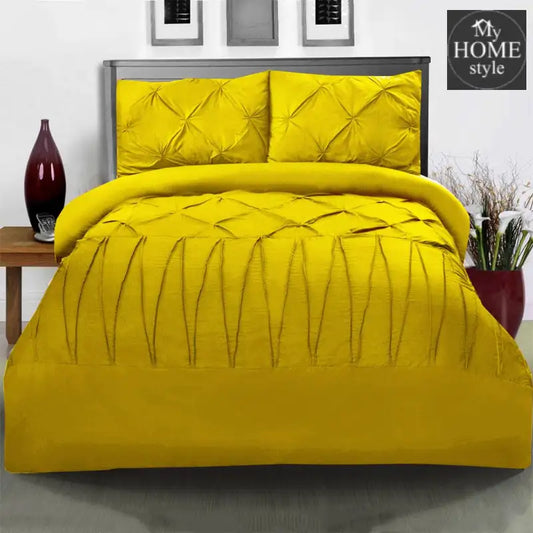 3 Pcs Pintuck & Cross Pleated Duvet Set - Yellow - myhomestyle.pk