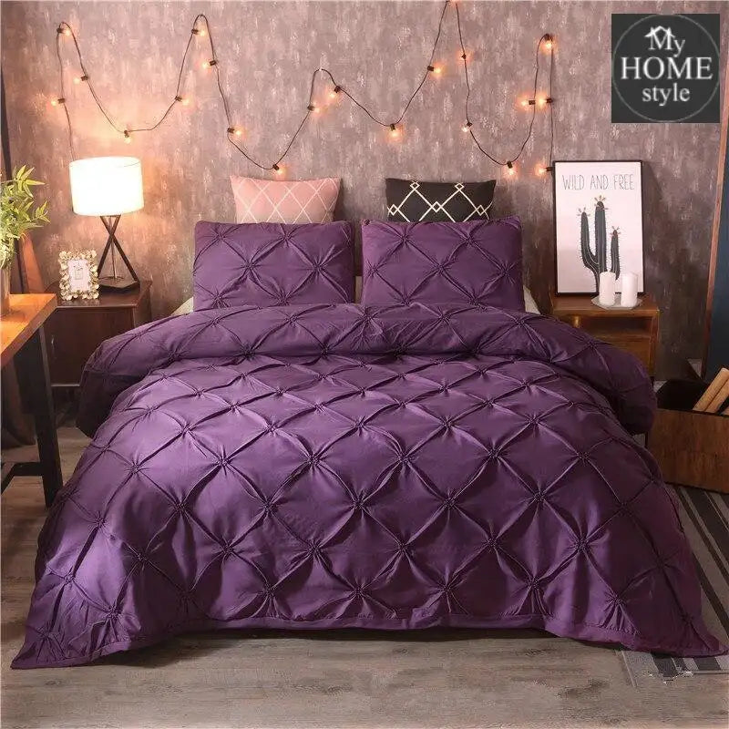 3 Pcs Pintuck Diamond Duvet Set Purple - myhomestyle.pk