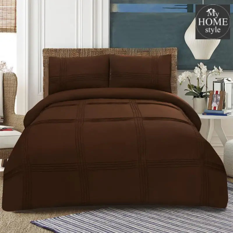 3 Pc's Pleated Duvet Set Brown - myhomestyle.pk